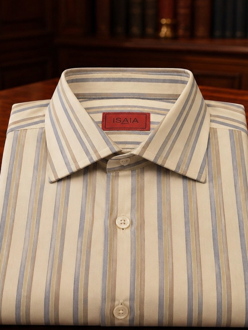 Isaia Striped Dress Shirt in Beige and Light Blue